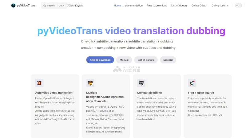 PyVideoTrans – 开源的视频翻译和配音工具，支持多种语言插图