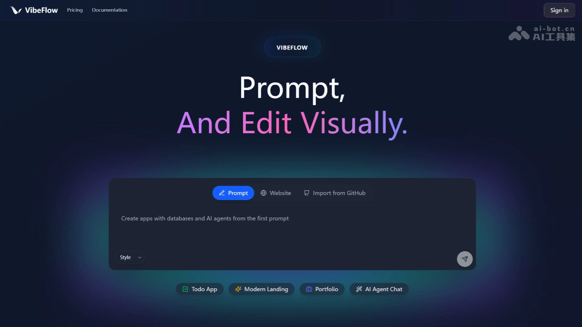 VibeFlow – AI无代码开发平台，自然语言构建全栈Web应用插图