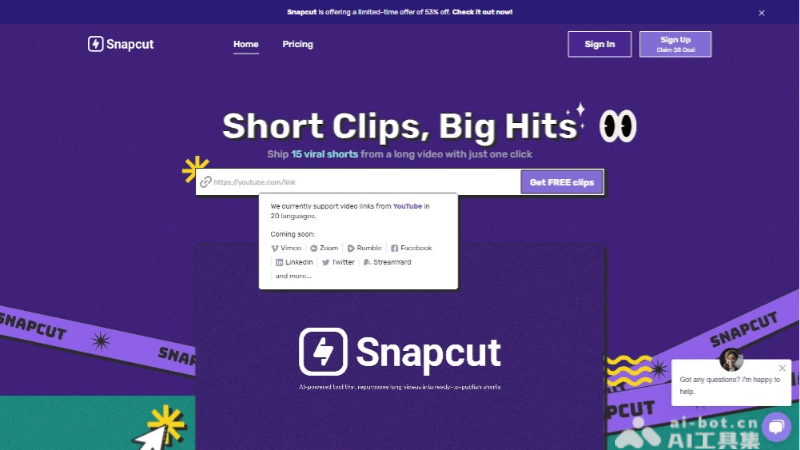 Snapcut – AI视频编辑工具，自动选取长视频中精彩片段插图
