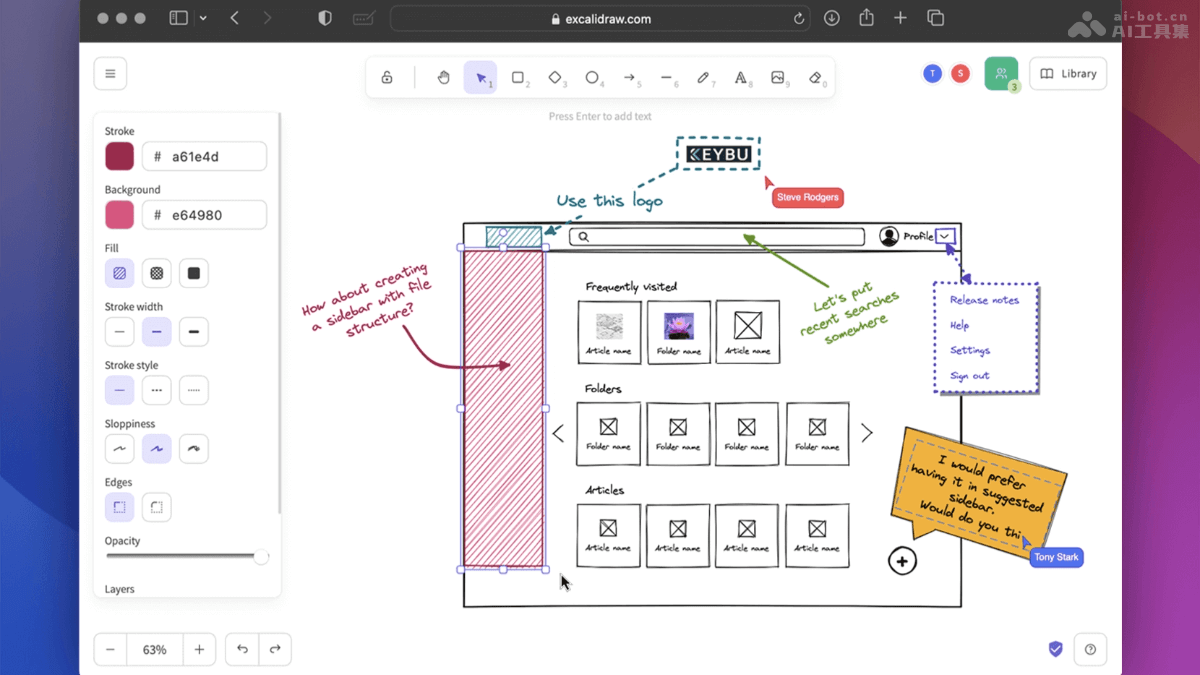 Excalidraw – 开源的在线白板工具，手绘风格实时协作插图