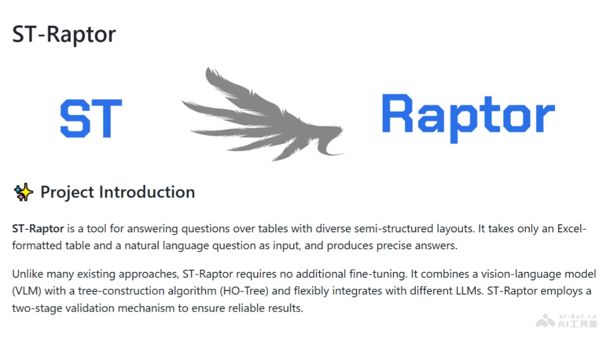 ST-Raptor – AI表格问答工具，支持多种半结构化表格插图