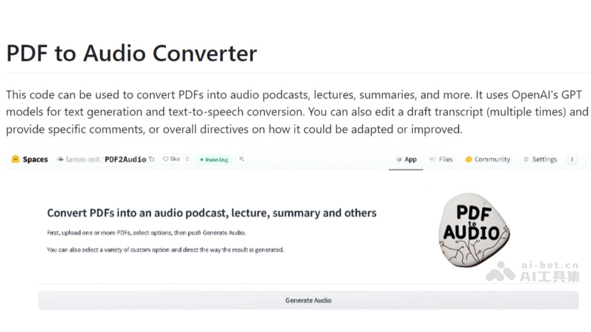 PDF2Audio – 将PDF文档转换成音频博客的开源工具插图