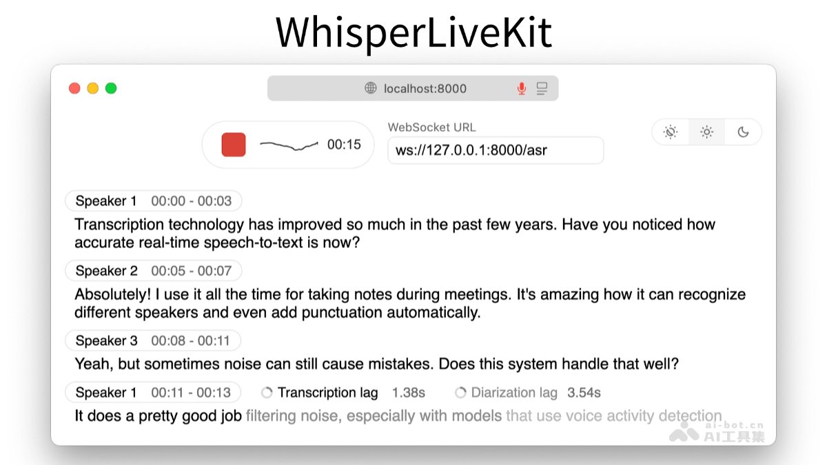 WhisperLiveKit – 开源AI语音识别工具，支持说话人识别插图